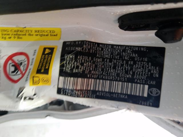 Photo 9 VIN: 4T4BF1FK6GR579151 - TOYOTA CAMRY LE 