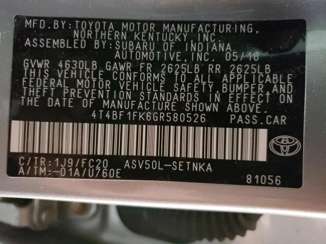 Photo 12 VIN: 4T4BF1FK6GR580526 - TOYOTA CAMRY LE 