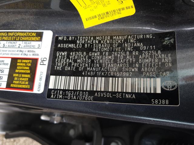 Photo 9 VIN: 4T4BF1FK7CR157982 - TOYOTA CAMRY BASE 