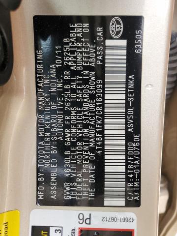 Photo 12 VIN: 4T4BF1FK7CR163099 - TOYOTA CAMRY BASE 