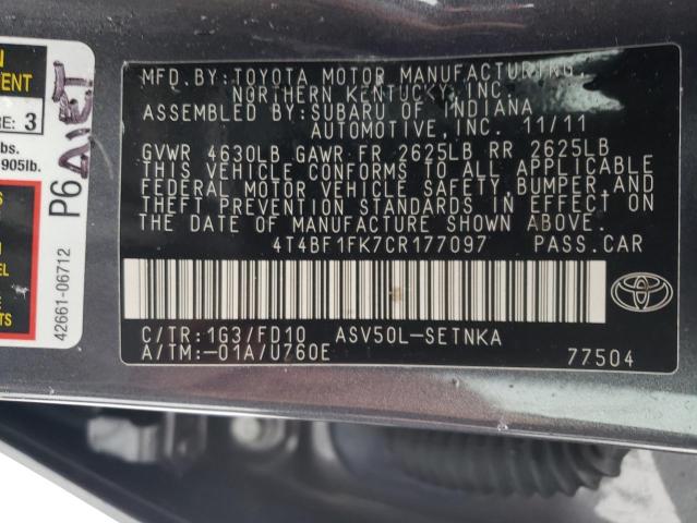 Photo 11 VIN: 4T4BF1FK7CR177097 - TOYOTA CAMRY 