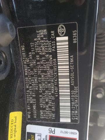 Photo 9 VIN: 4T4BF1FK7CR185958 - TOYOTA CAMRY BASE 