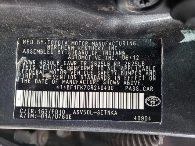 Photo 9 VIN: 4T4BF1FK7CR240490 - TOYOTA CAMRY BASE 