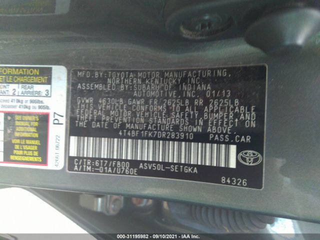 Photo 8 VIN: 4T4BF1FK7DR283910 - TOYOTA CAMRY 