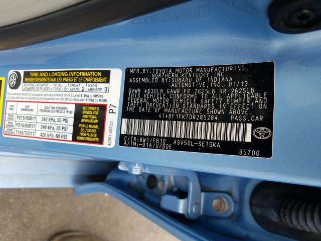 Photo 9 VIN: 4T4BF1FK7DR285284 - TOYOTA CAMRY L 