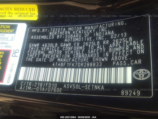 Photo 8 VIN: 4T4BF1FK7DR288833 - TOYOTA CAMRY 