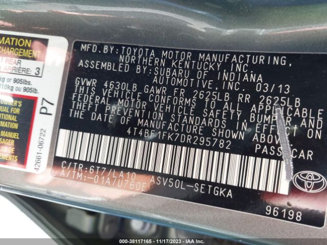 Photo 8 VIN: 4T4BF1FK7DR295782 - TOYOTA CAMRY 