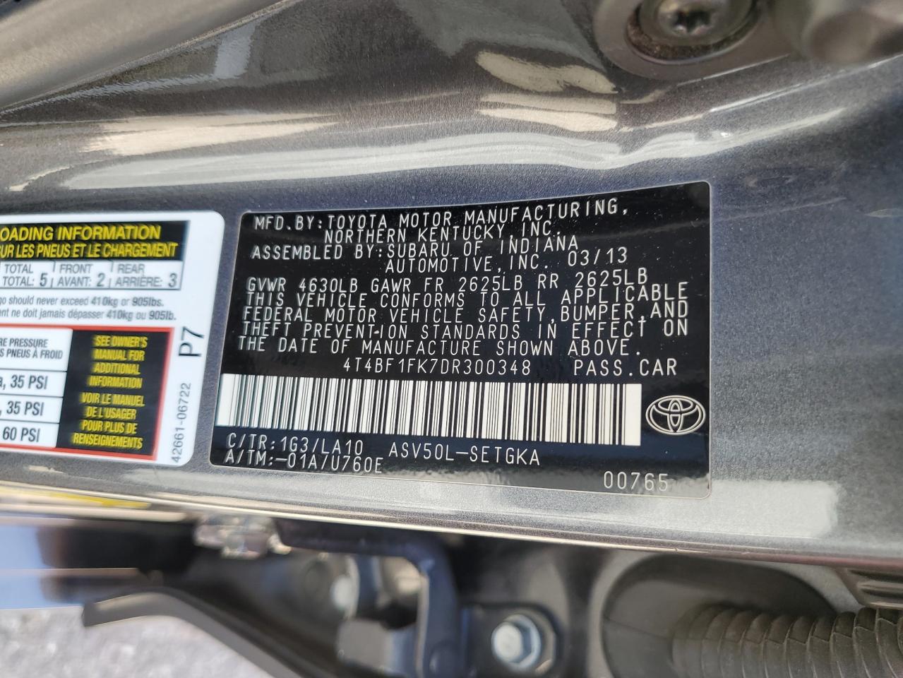 Photo 11 VIN: 4T4BF1FK7DR300348 - TOYOTA CAMRY 