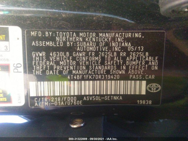 Photo 8 VIN: 4T4BF1FK7DR319420 - TOYOTA CAMRY 