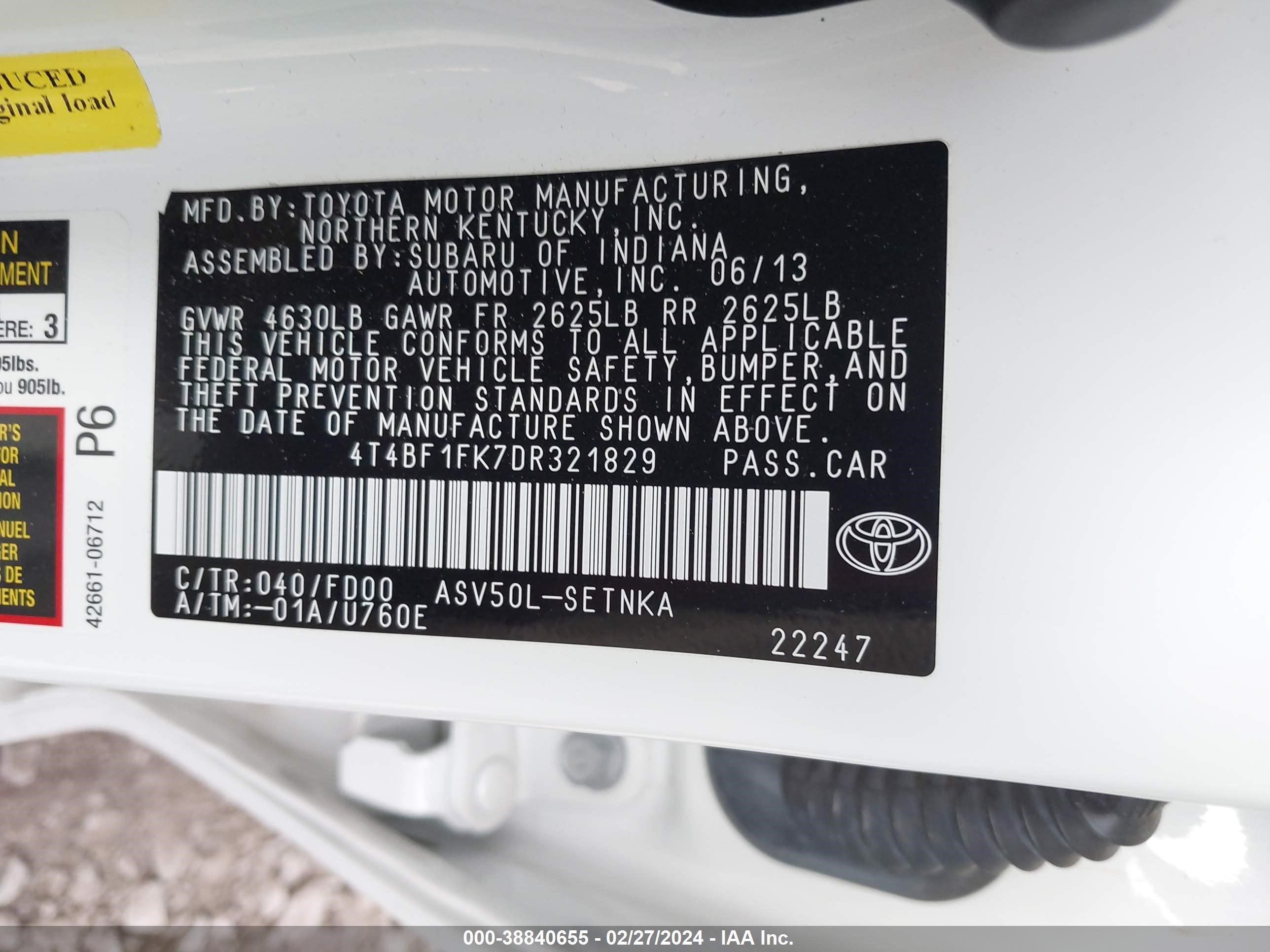 Photo 8 VIN: 4T4BF1FK7DR321829 - TOYOTA CAMRY 