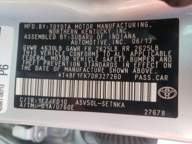 Photo 9 VIN: 4T4BF1FK7DR327260 - TOYOTA CAMRY L 