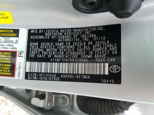 Photo 9 VIN: 4T4BF1FK7DR329994 - TOYOTA CAMRY L 