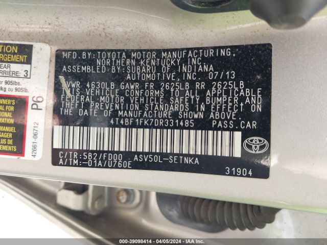 Photo 8 VIN: 4T4BF1FK7DR331485 - TOYOTA CAMRY 