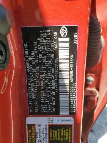 Photo 12 VIN: 4T4BF1FK7DR333186 - TOYOTA CAMRY L 