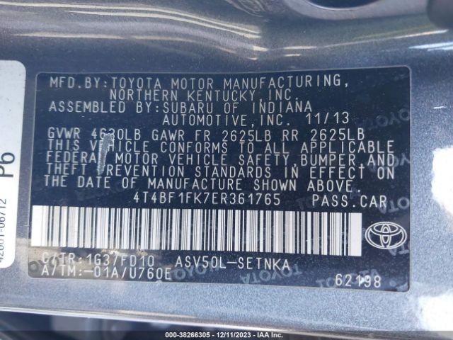 Photo 8 VIN: 4T4BF1FK7ER361765 - TOYOTA CAMRY 