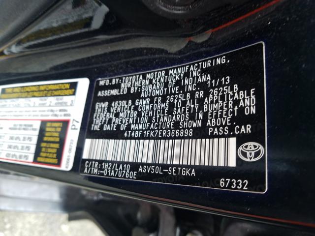 Photo 9 VIN: 4T4BF1FK7ER366898 - TOYOTA CAMRY L 