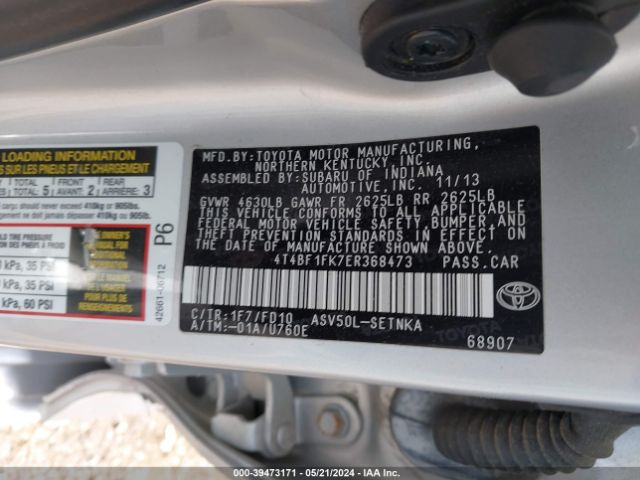 Photo 8 VIN: 4T4BF1FK7ER368473 - TOYOTA CAMRY 