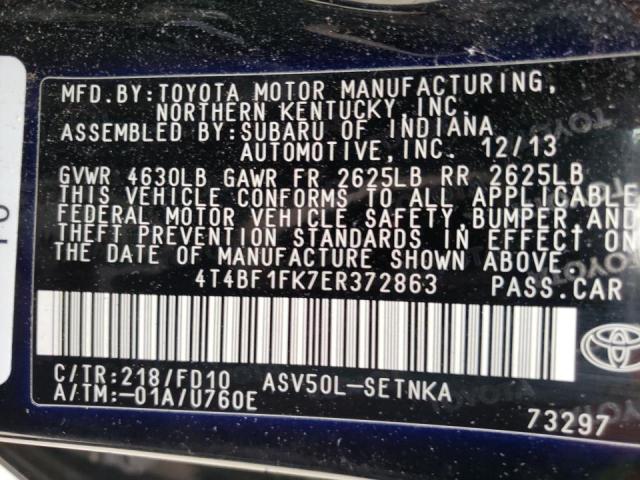 Photo 11 VIN: 4T4BF1FK7ER372863 - TOYOTA CAMRY L 