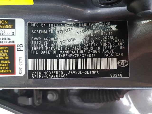 Photo 9 VIN: 4T4BF1FK7ER379814 - TOYOTA CAMRY L 