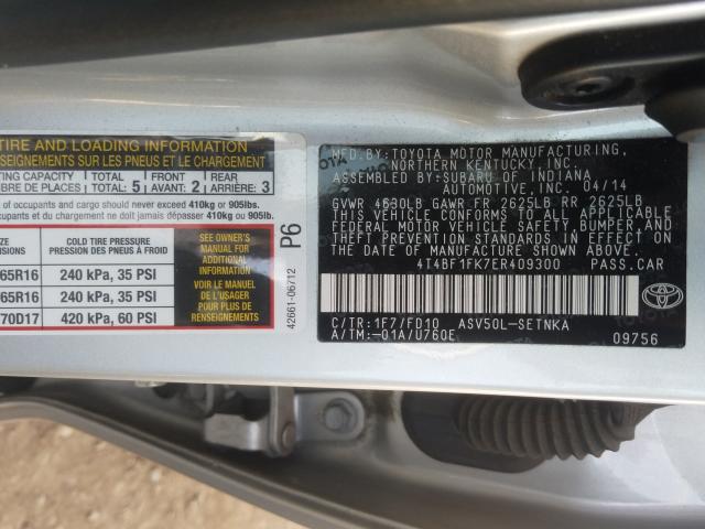 Photo 9 VIN: 4T4BF1FK7ER409300 - TOYOTA CAMRY L 