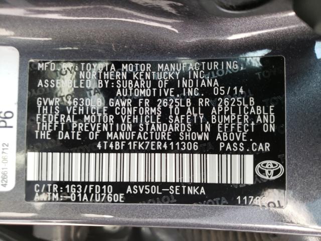 Photo 9 VIN: 4T4BF1FK7ER411306 - TOYOTA CAMRY L 