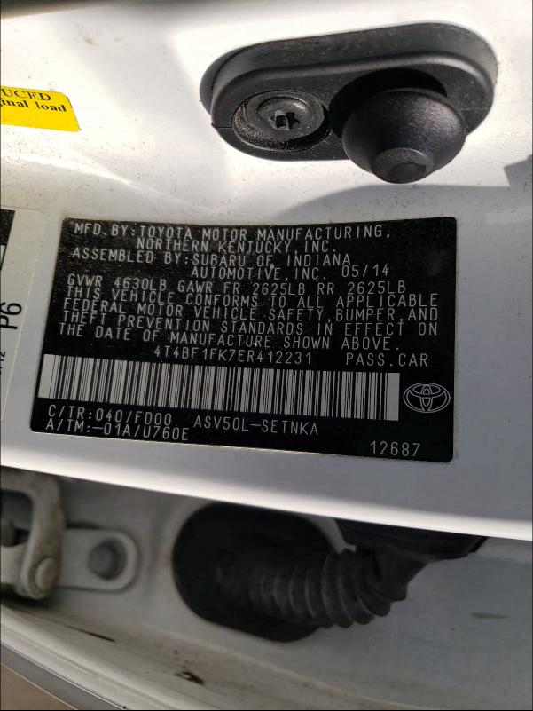 Photo 9 VIN: 4T4BF1FK7ER412231 - TOYOTA CAMRY L 