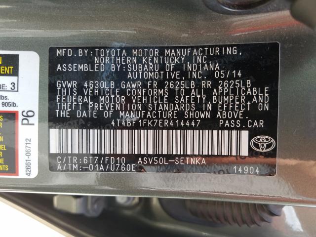 Photo 9 VIN: 4T4BF1FK7ER414447 - TOYOTA CAMRY L 