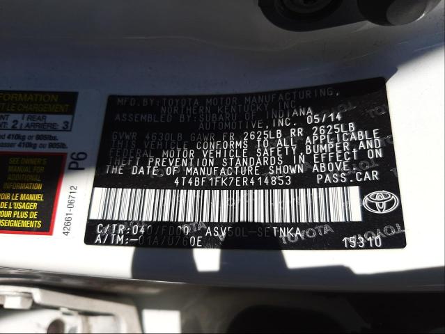 Photo 9 VIN: 4T4BF1FK7ER414853 - TOYOTA CAMRY L 