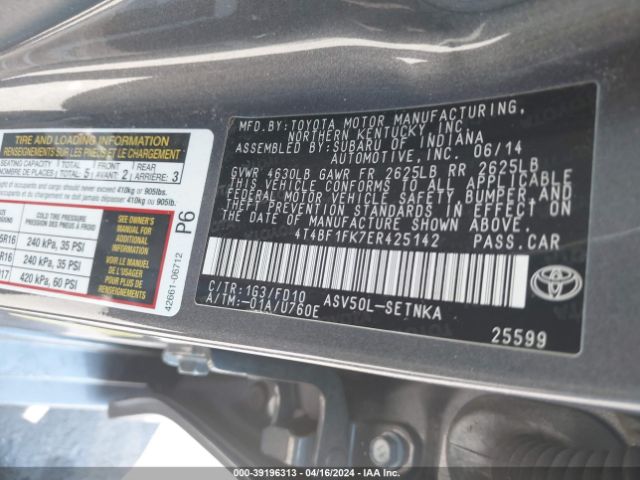 Photo 8 VIN: 4T4BF1FK7ER425142 - TOYOTA CAMRY 