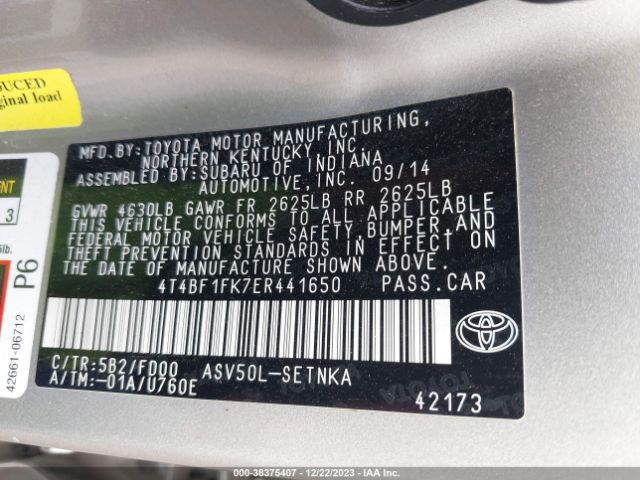 Photo 8 VIN: 4T4BF1FK7ER441650 - TOYOTA CAMRY 