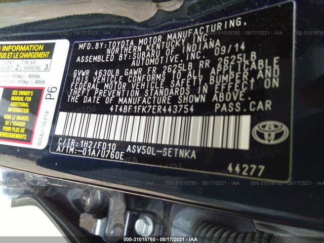 Photo 8 VIN: 4T4BF1FK7ER443754 - TOYOTA CAMRY 