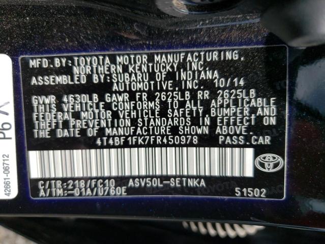 Photo 12 VIN: 4T4BF1FK7FR450978 - TOYOTA CAMRY 