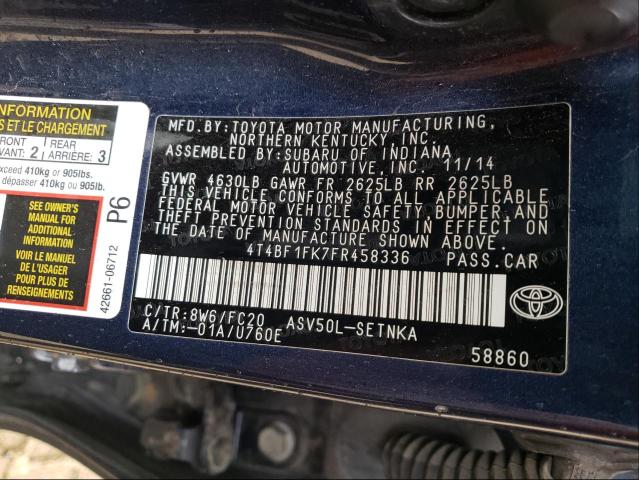 Photo 9 VIN: 4T4BF1FK7FR458336 - TOYOTA CAMRY LE 