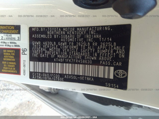 Photo 8 VIN: 4T4BF1FK7FR458630 - TOYOTA CAMRY 