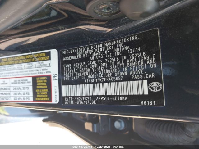 Photo 8 VIN: 4T4BF1FK7FR465657 - TOYOTA CAMRY 