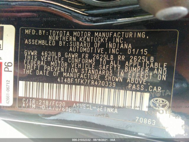 Photo 8 VIN: 4T4BF1FK7FR470339 - TOYOTA CAMRY 