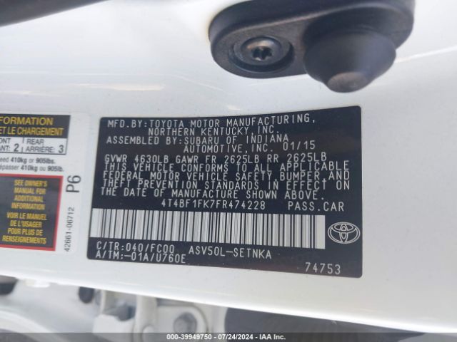 Photo 8 VIN: 4T4BF1FK7FR474228 - TOYOTA CAMRY 