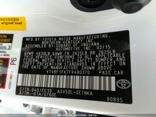 Photo 8 VIN: 4T4BF1FK7FR480370 - TOYOTA CAMRY 