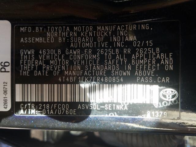 Photo 9 VIN: 4T4BF1FK7FR480854 - TOYOTA CAMRY LE 