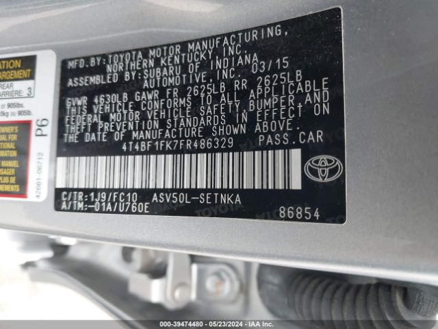 Photo 8 VIN: 4T4BF1FK7FR486329 - TOYOTA CAMRY 