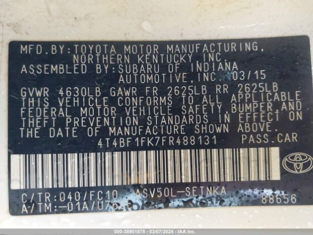 Photo 8 VIN: 4T4BF1FK7FR488131 - TOYOTA CAMRY 