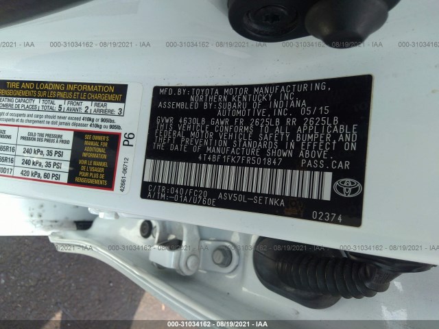 Photo 8 VIN: 4T4BF1FK7FR501847 - TOYOTA CAMRY 