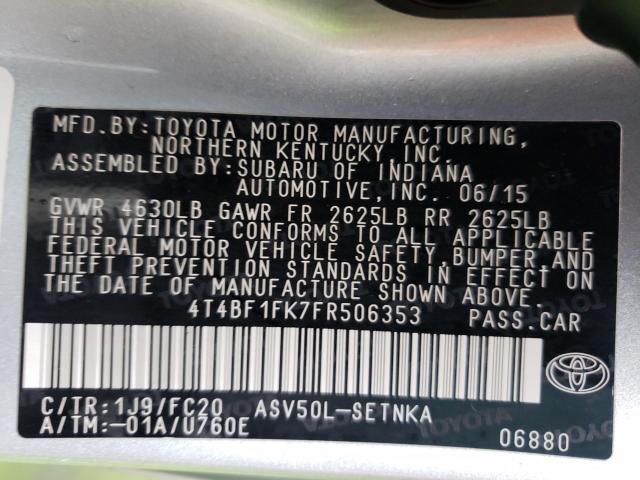 Photo 9 VIN: 4T4BF1FK7FR506353 - TOYOTA CAMRY LE 