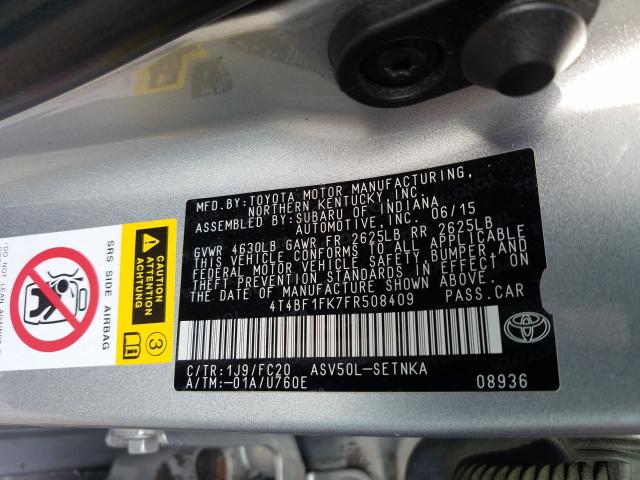 Photo 9 VIN: 4T4BF1FK7FR508409 - TOYOTA CAMRY LE 