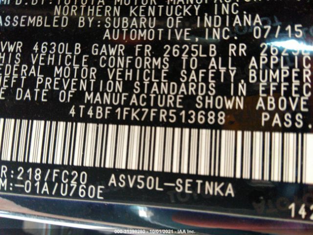 Photo 8 VIN: 4T4BF1FK7FR513688 - TOYOTA CAMRY 