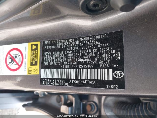 Photo 8 VIN: 4T4BF1FK7FR515165 - TOYOTA CAMRY 