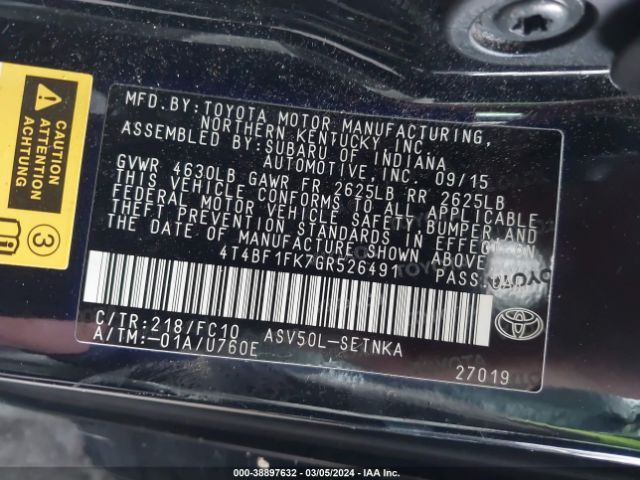 Photo 8 VIN: 4T4BF1FK7GR526491 - TOYOTA CAMRY 