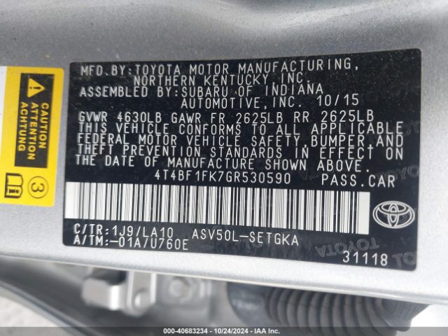 Photo 8 VIN: 4T4BF1FK7GR530590 - TOYOTA CAMRY 