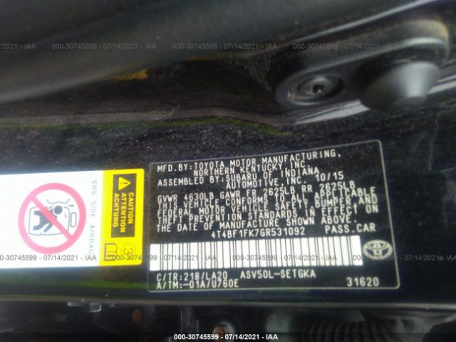 Photo 8 VIN: 4T4BF1FK7GR531092 - TOYOTA CAMRY 