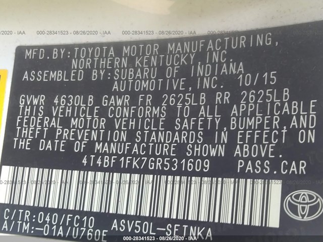 Photo 8 VIN: 4T4BF1FK7GR531609 - TOYOTA CAMRY 